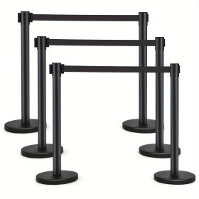 Crowd Control Stanchion, 6 Pieces Stanchion Set with 6.6ft/2 m Black Retractable Belt, Stanchion Retractable Belt Barriers