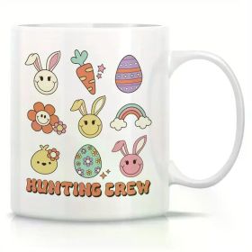 1pc Whimsical "Hunting Crew" Ceramic Coffee Mug with Colorful Easter Bunny Design - Double-Sided Print, Sturdy