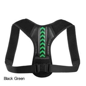 Adjustable Back Shoulder Posture Corrector Belt For Clavicle Spine Support Body Reshape Pain Relief From Neck; Back And Shoulder ( Buy A Size Up (Color: Black Green, size: XL(80-120KG))