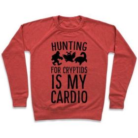 HUNTING FOR CRYPTIDS IS MY CARDIO CREWNECK SWEATSHIRT (Size-Color: x-small-Heathered Red, Style: Crewneck Sweatshirt)