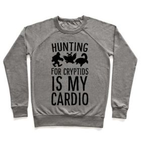 HUNTING FOR CRYPTIDS IS MY CARDIO CREWNECK SWEATSHIRT (Size-Color: small-Heathered Gray, Style: Crewneck Sweatshirt)