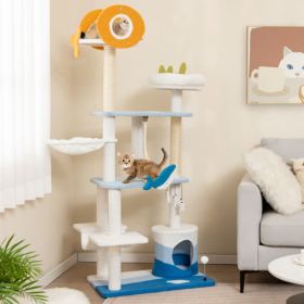 Multi-level Ocean-themed Cat Tree Tower with Sisal Covered Scratching Posts (Color: Blue)