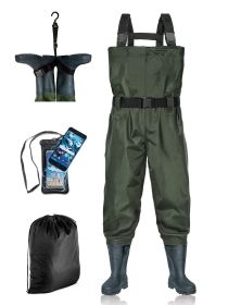 BELLE DURA Fishing Waders Chest Waterproof Light Weight Nylon Bootfoot Waders for Men Women with Boots (Color: Army green, size: Men 11 / Women 13)