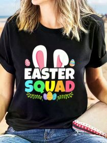 Easter Squad Family Matching Bunny Ears Egg Hunting T-Shirt, Casual Short Sleeve Top For Spring & Summer, Women'S Clothing (Color: Black, size: L)