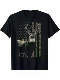 Hunting Camo American Flag Deer T-ShirtCouple Clothing 2025 (Color: Black, size: XL)