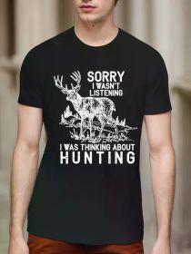Men's Comfortable Cotton Hunting T-shirt - Fun Deer Hunter Design, Short Sleeve, Round Neck, Casual Summer T-shirt (Color: Black, size: XL)