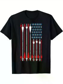 Vintage American Flag Archery Bow Hunting T-Shirt, 100% Cotton Crew Neck Short Sleeve Tee, Geometric Pattern Knit Fabric (Color: Black, size: L)