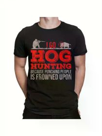 HOG HUNTING Alphabet Pattern Trendy Frontline Personalized Flat Print Men'S T-shirt 100% (Color: Black, size: XXL)