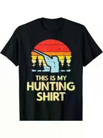 Men's Retro Deer Hunter Sunset T-Shirt - "This Is My Hunting Shirt" Graphic, 100% Cotton, Casual Outdoor Style, (Color: Black, size: M)